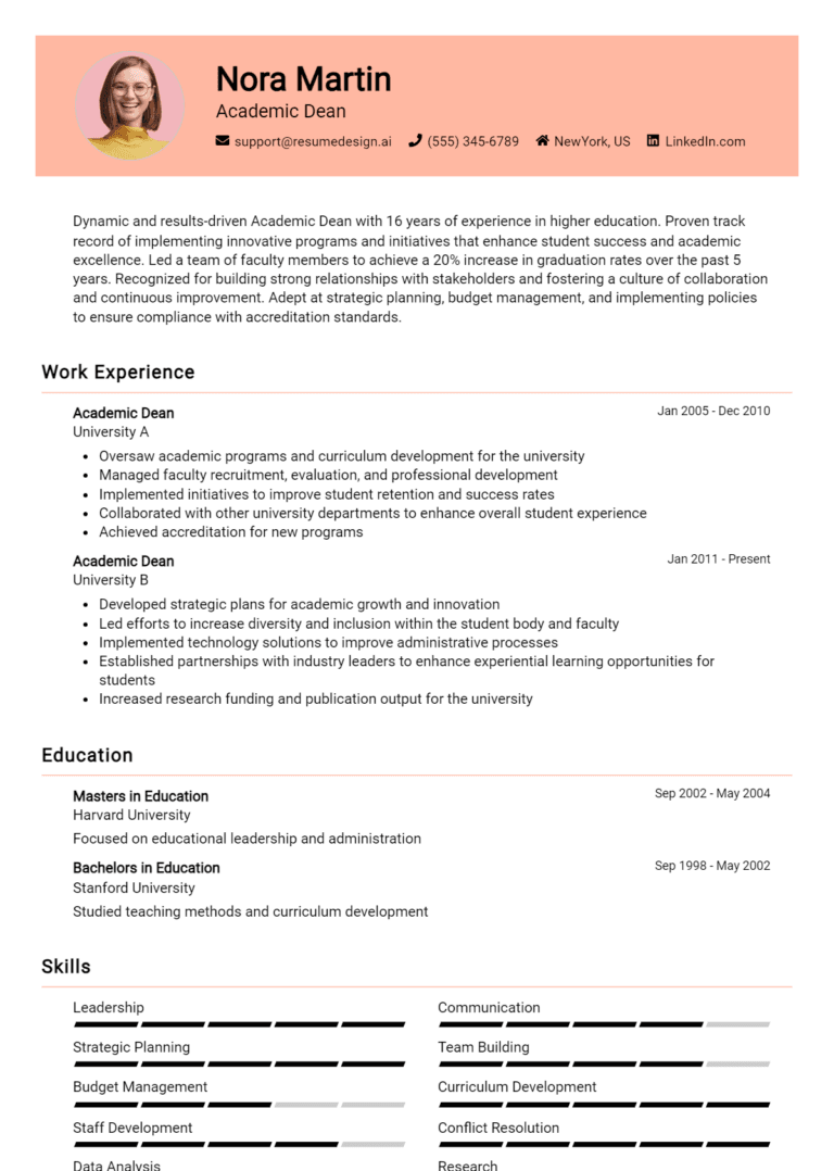 15 Academic Dean Resume Examples And Templates for 2025
