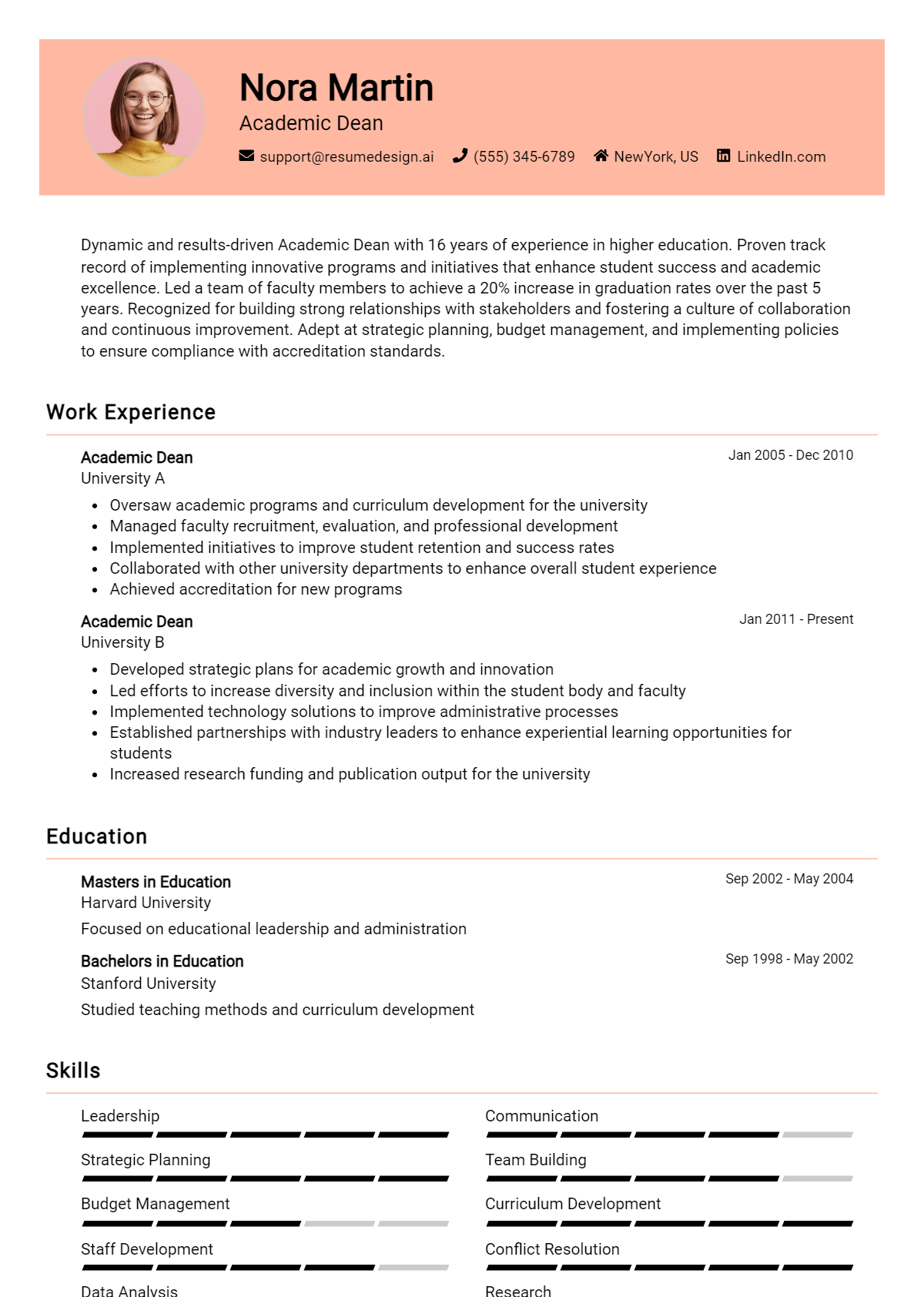 15 Academic Dean Resume Examples And Templates for 2025 - ResumeDesign.ai