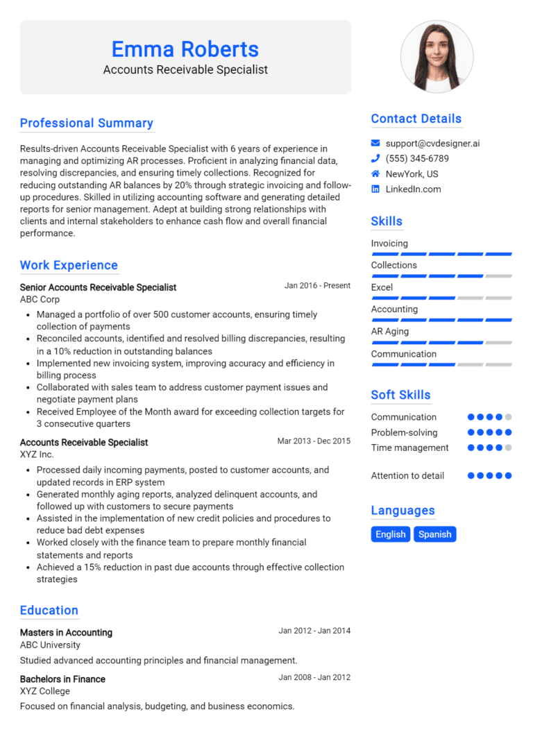 15 Accounts Receivable Specialist Resume Examples And Templates for 2025
