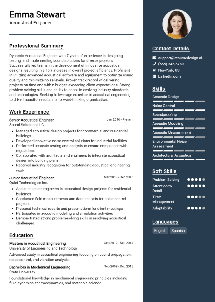 Acoustical Engineer Resume Example