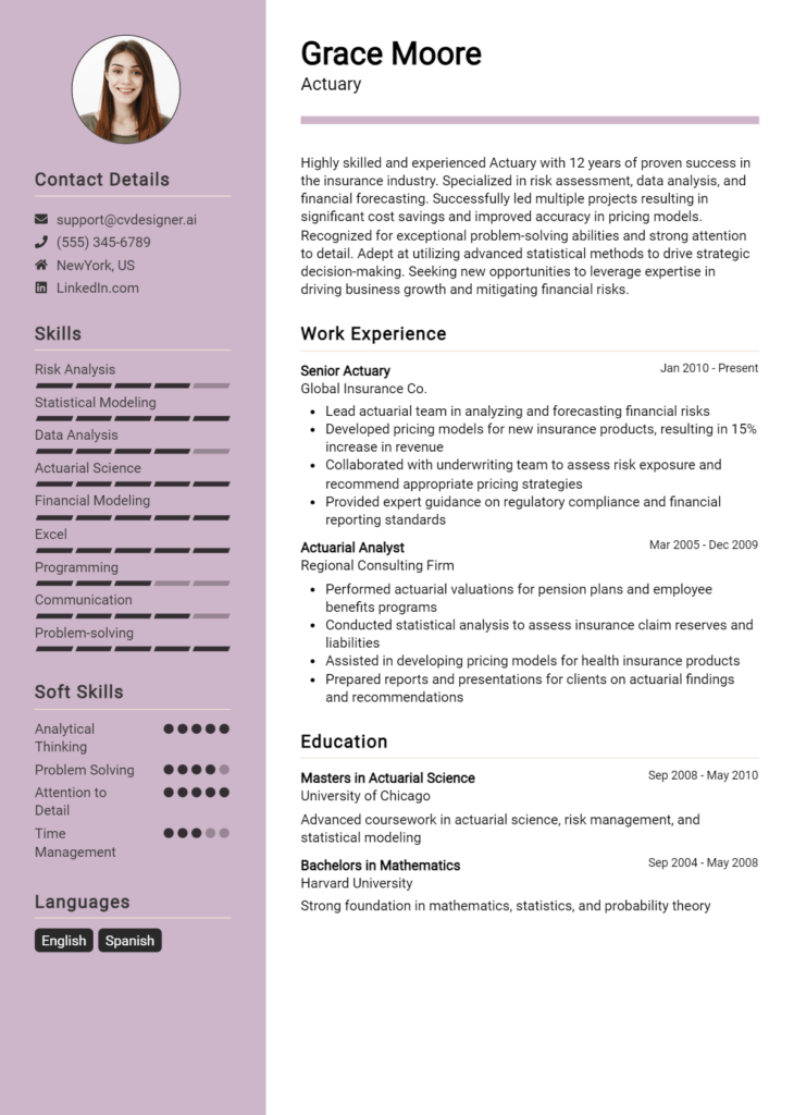 Actuary Resume Example