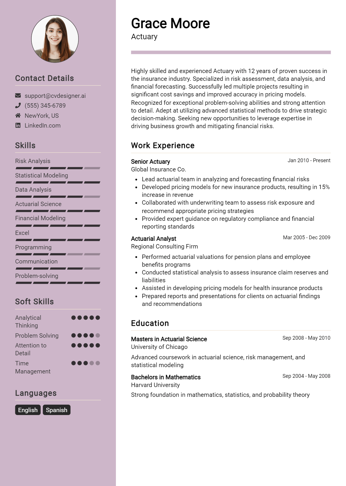 Actuary Resume Example