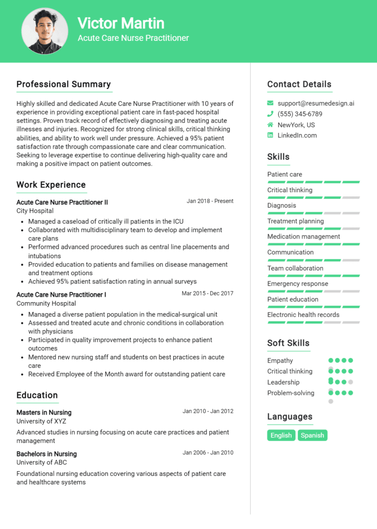 30 Acute Care Nurse Practitioner Resume Examples And Templates for 2025