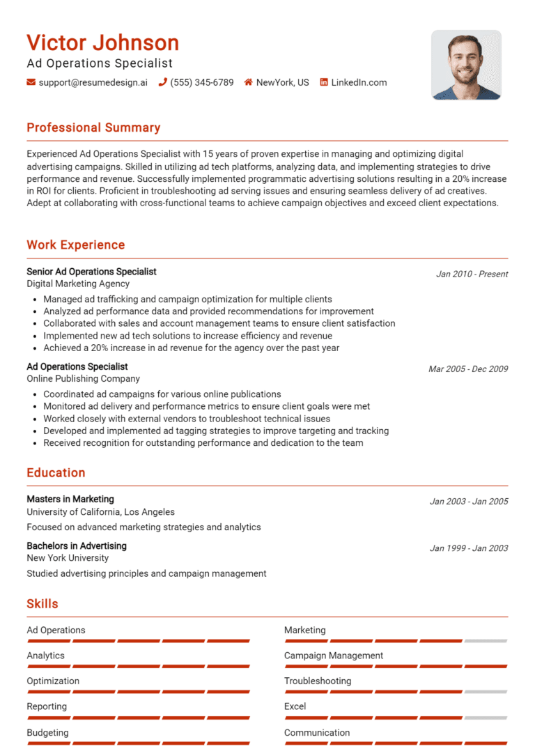 20 Ad Operations Specialist Resume Examples And Templates for 2025