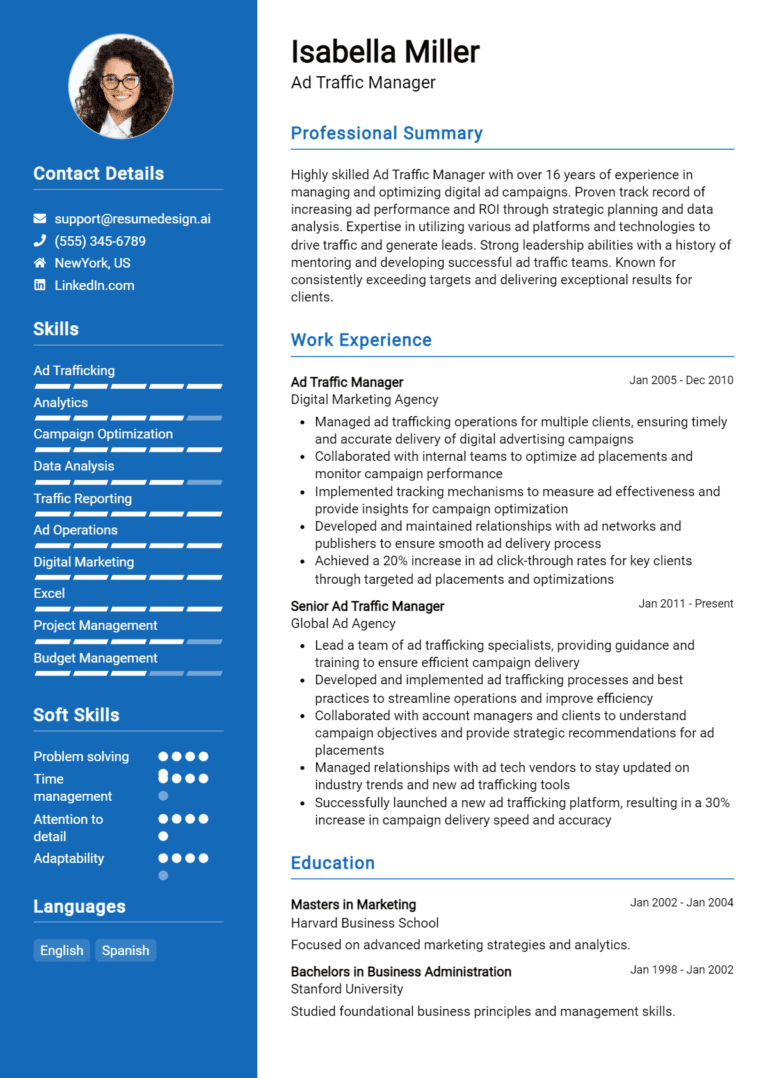 20 Ad Traffic Manager Resume Examples And Templates for 2025: Expert Tips