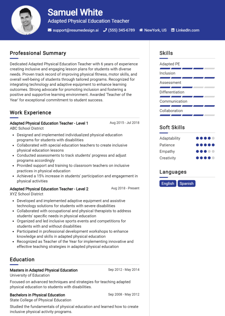 15 Adapted Physical Education Teacher Resume Examples And Templates for 2025