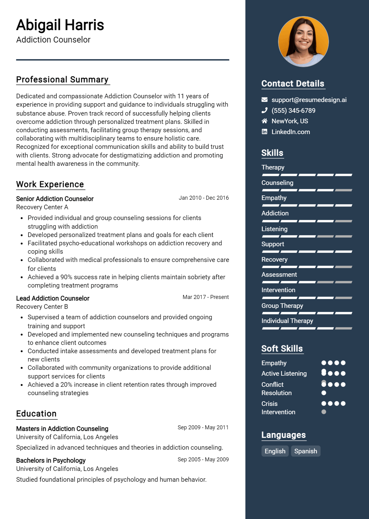 Addiction Counselor Resume Example