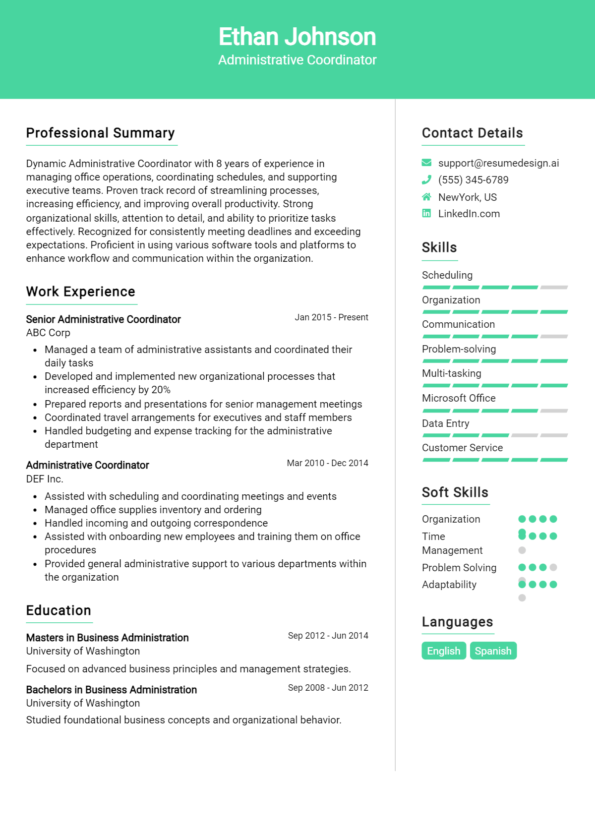 Administrative Coordinator Resume Example