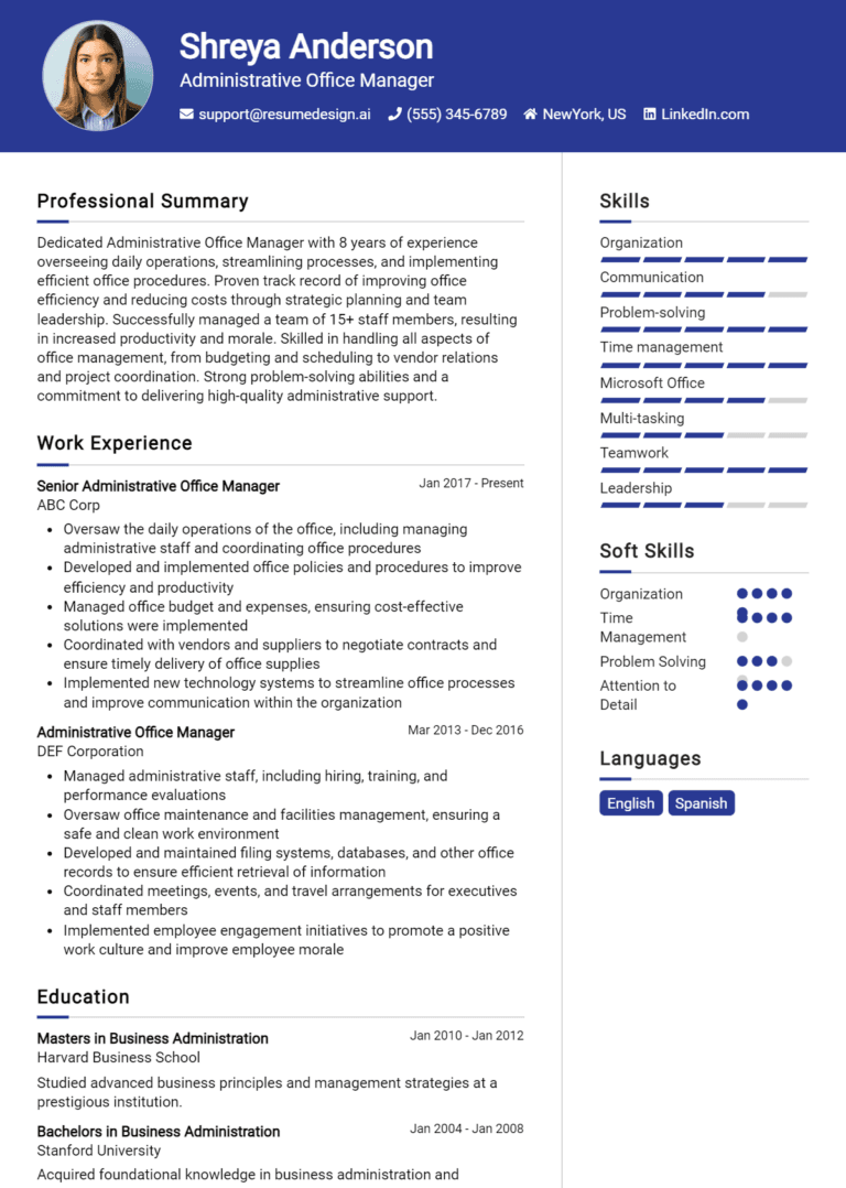 15 Administrative Office Manager Resume Examples And Templates for 2025 [Guide]