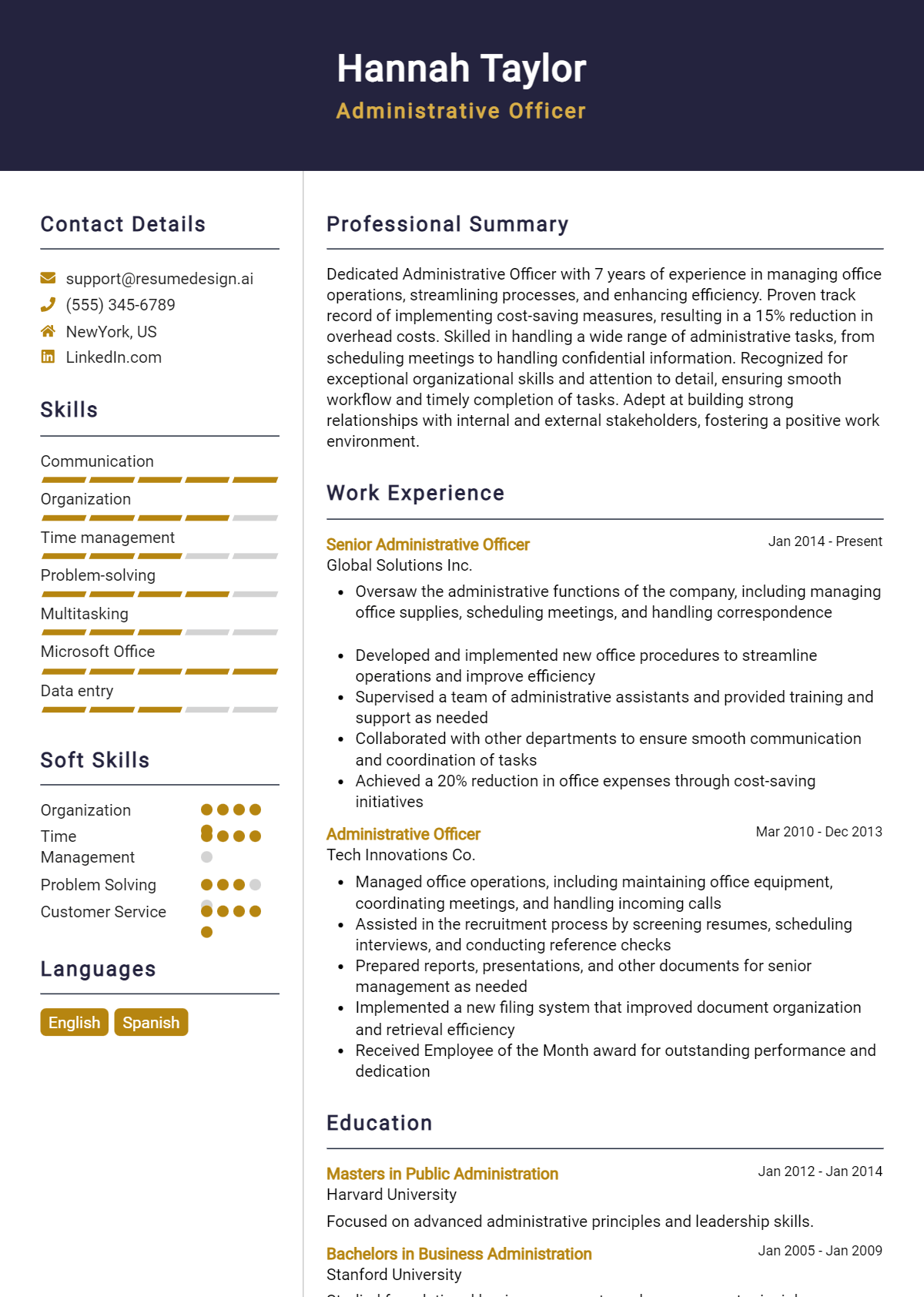 Administrative Officer Resume Example