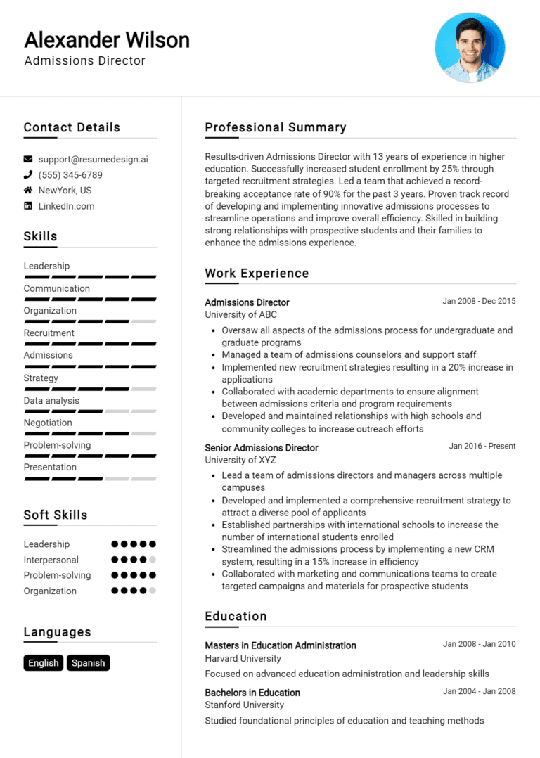 15 Admissions Director Resume Examples And Templates for 2025: Expert Tips
