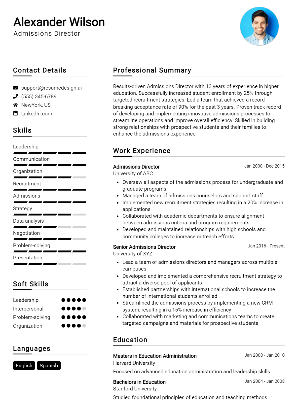 Admissions Director Resume Example