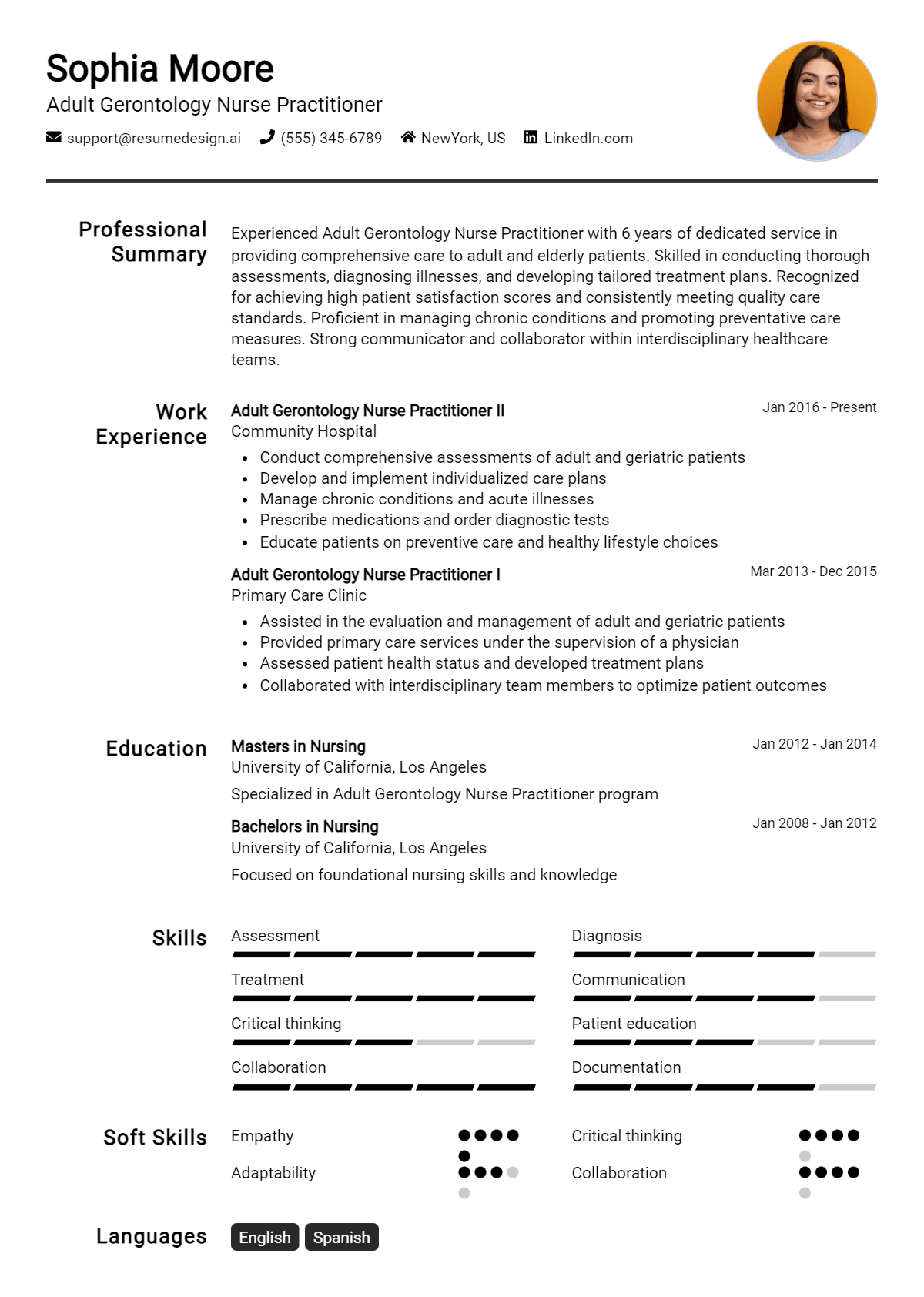 Adult Gerontology Nurse Practitioner Resume Example