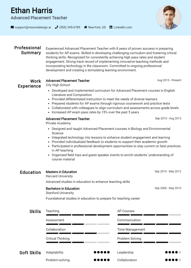 Advanced Placement Teacher Resume Example