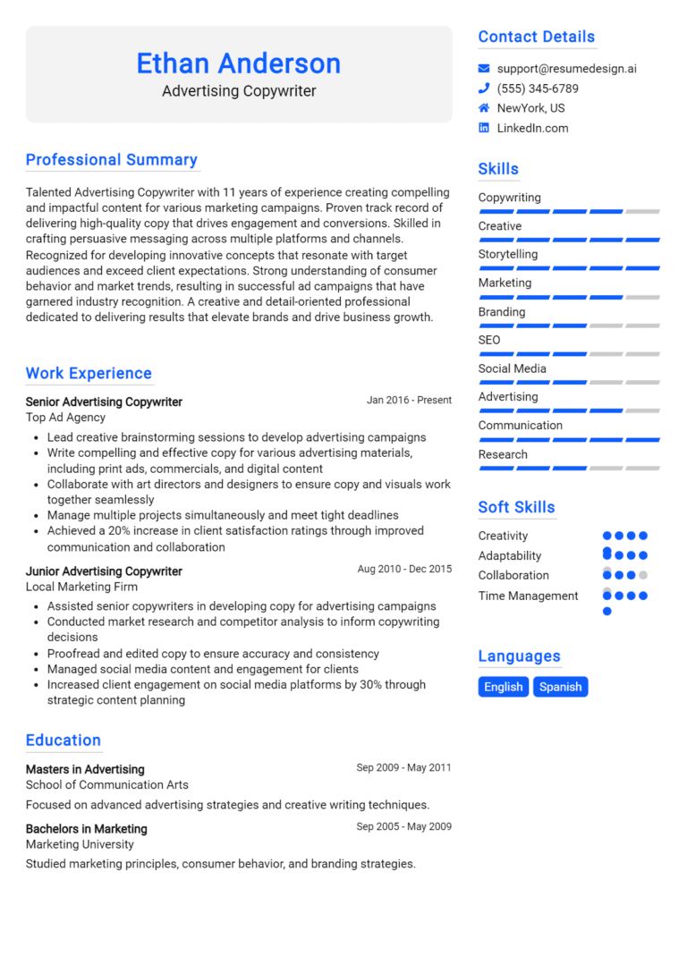 26 Advertising Copywriter Resume Examples And Templates for 2025: Best Tips