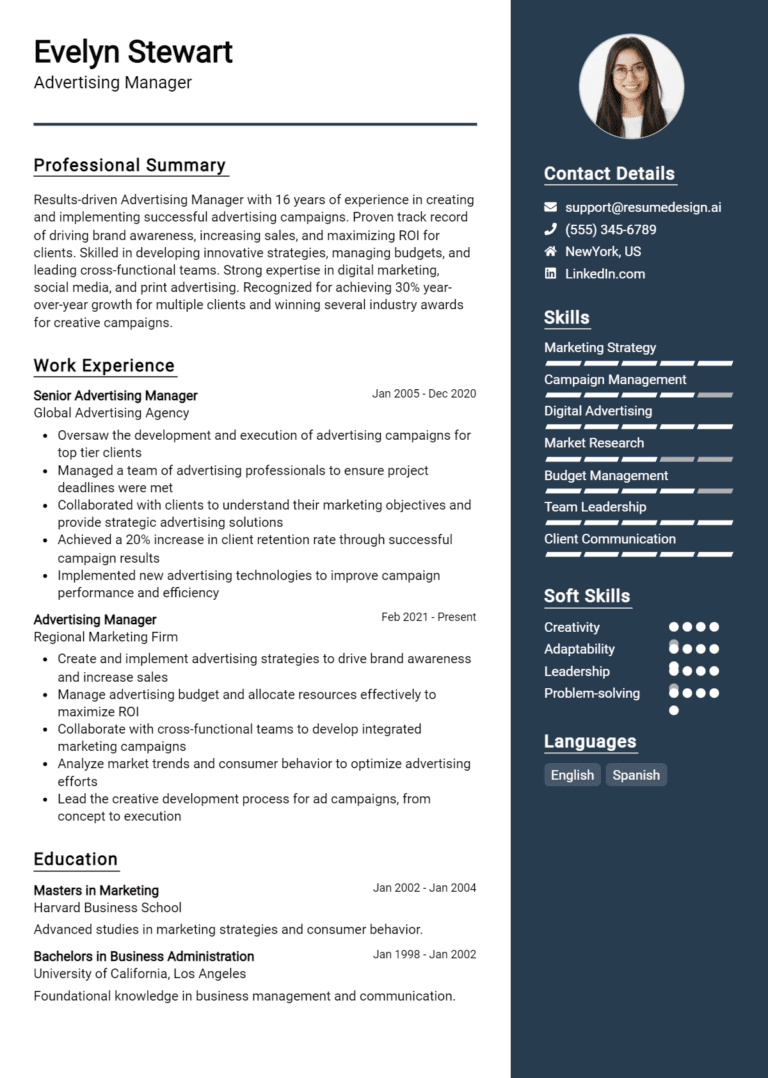 20 Advertising Manager Resume Examples And Templates for 2025