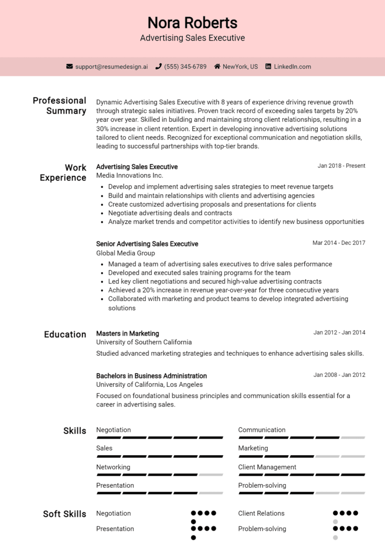 20 Advertising Sales Executive Resume Examples And Templates for 2025