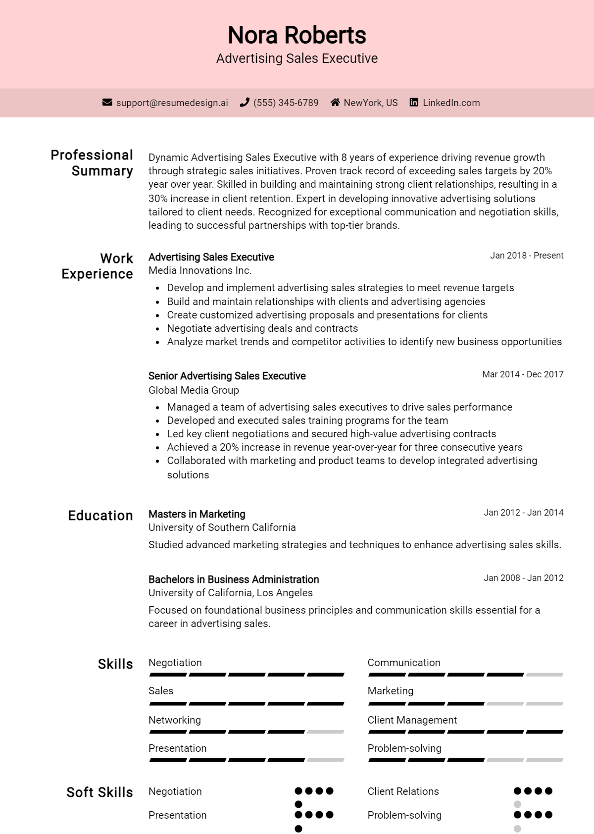 Advertising Sales Executive Resume Example