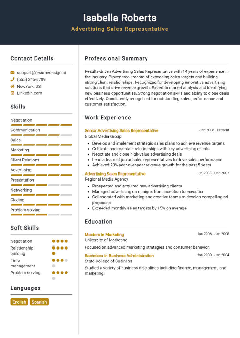 30 Advertising Sales Representative Resume Examples And Templates for 2025