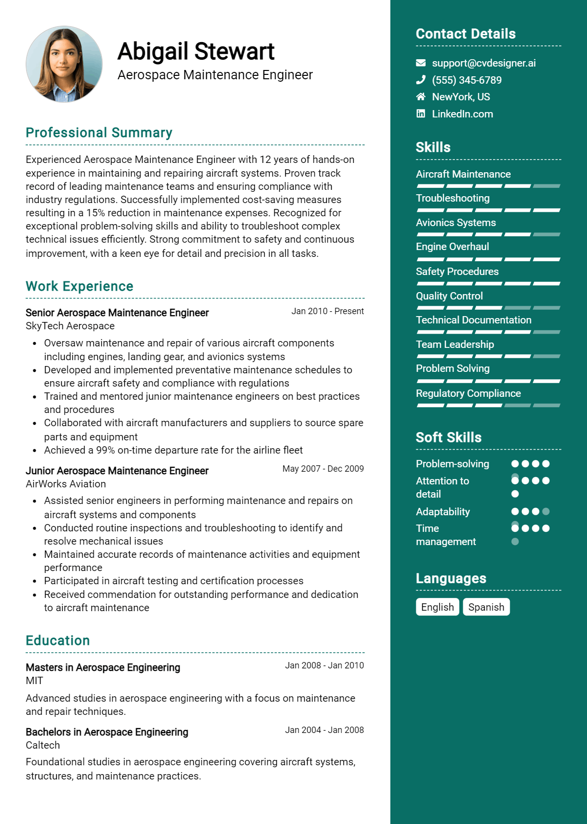 Aerospace Maintenance Engineer Resume Example