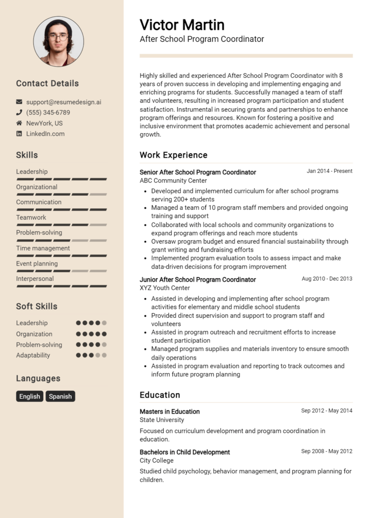 After School Program Coordinator Resume Example