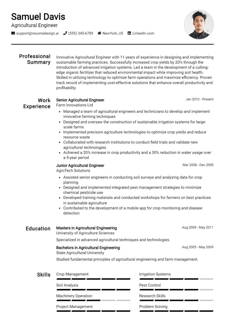 19 Agricultural Engineer Resume Examples And Templates for 2025 (Downloadable)