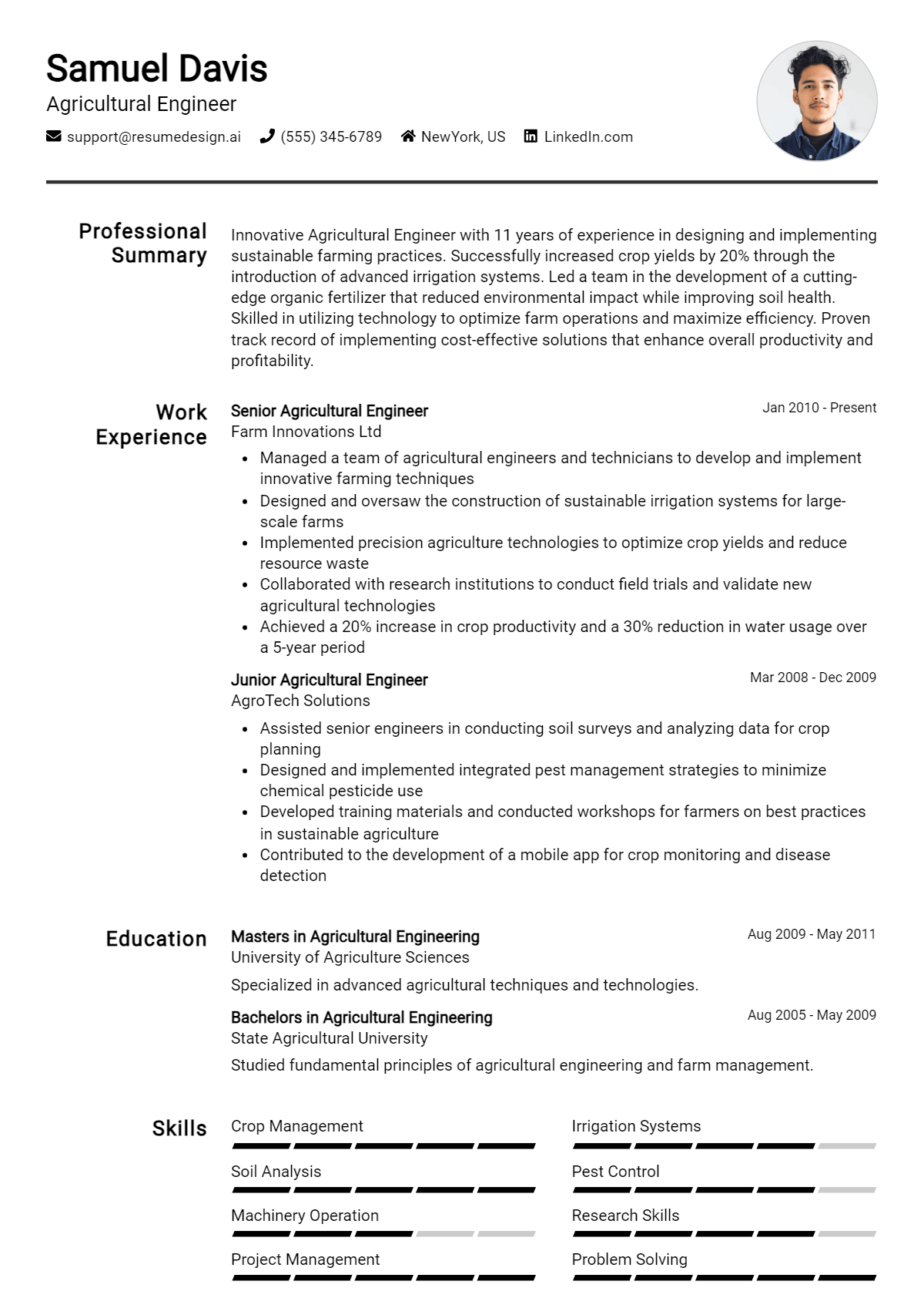 Agricultural Engineer Resume Example