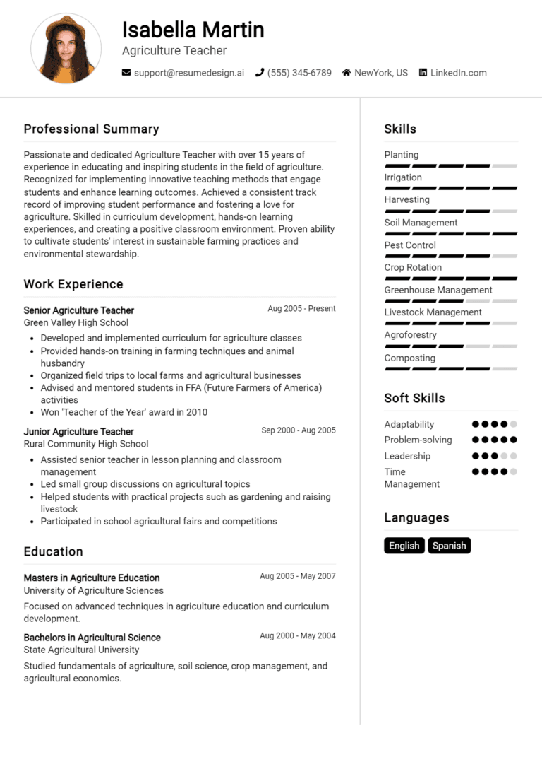 16 Agriculture Teacher Resume Examples And Templates for 2025 (Downloadable)
