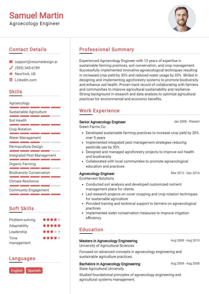 Agroecology Engineer Resume Example
