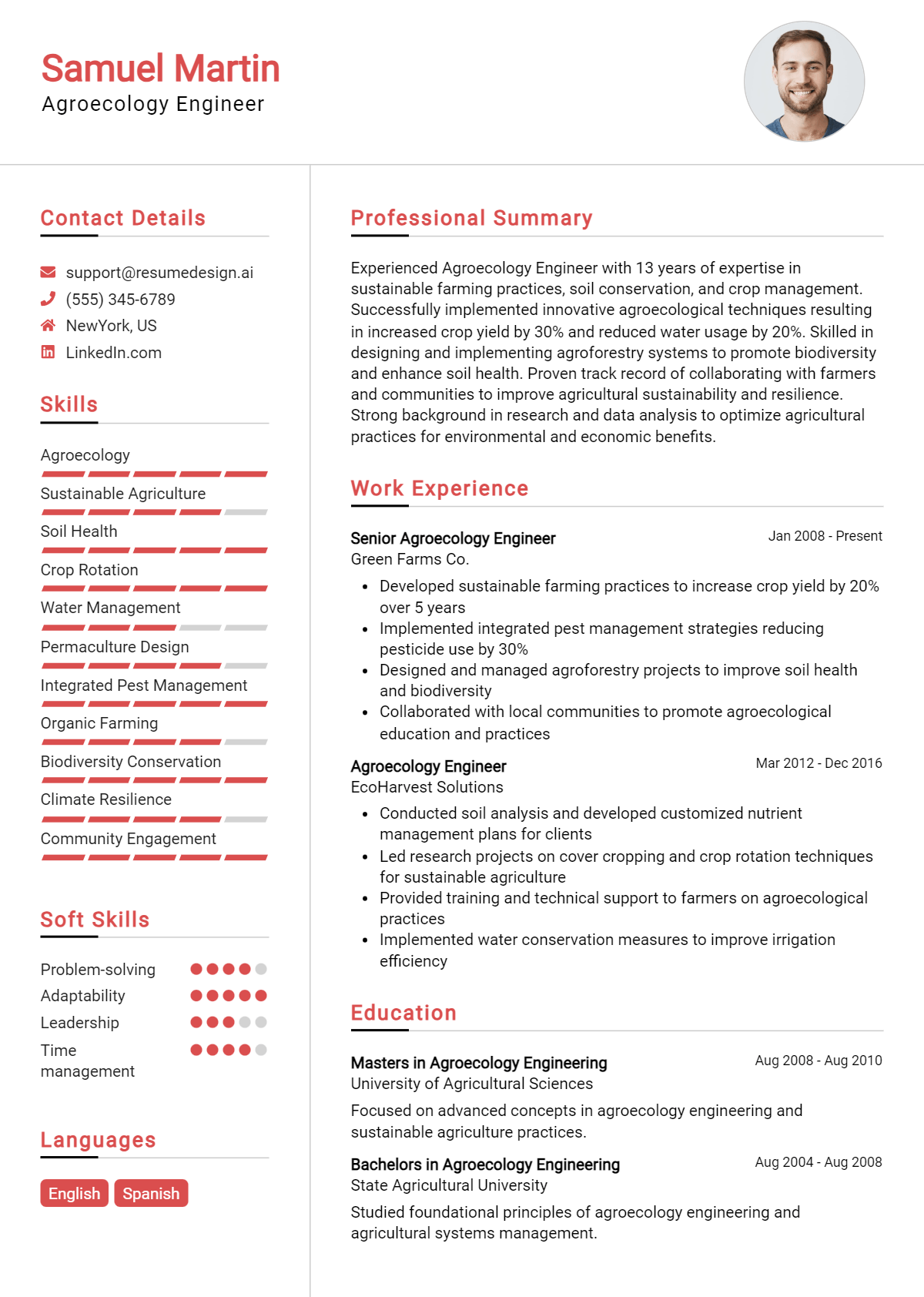 Agroecology Engineer Resume Example