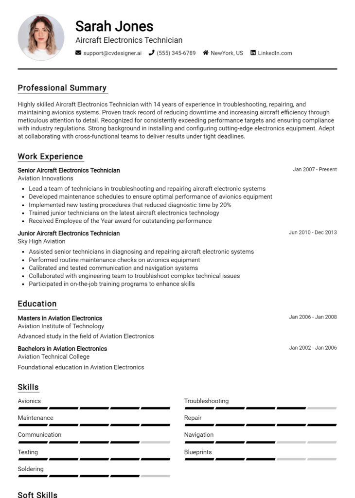 Aircraft Electronics Technician Resume Example