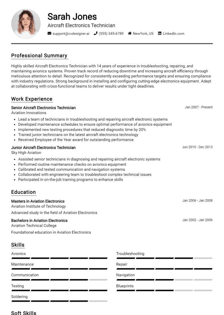 14 Aircraft Electronics Technician Resume Examples And Templates for 2025 [Guide]