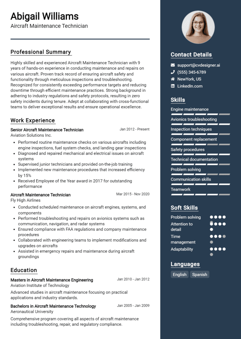 14 Aircraft Maintenance Technician Resume Examples And Templates for 2025 [Guide]