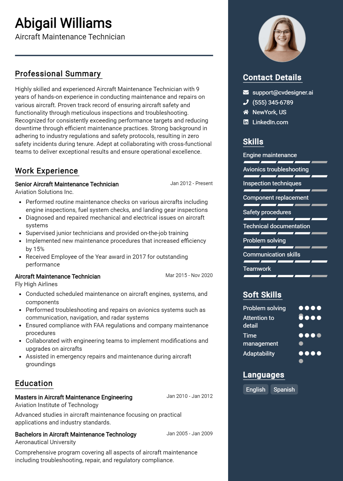 Aircraft Maintenance Technician Resume Example