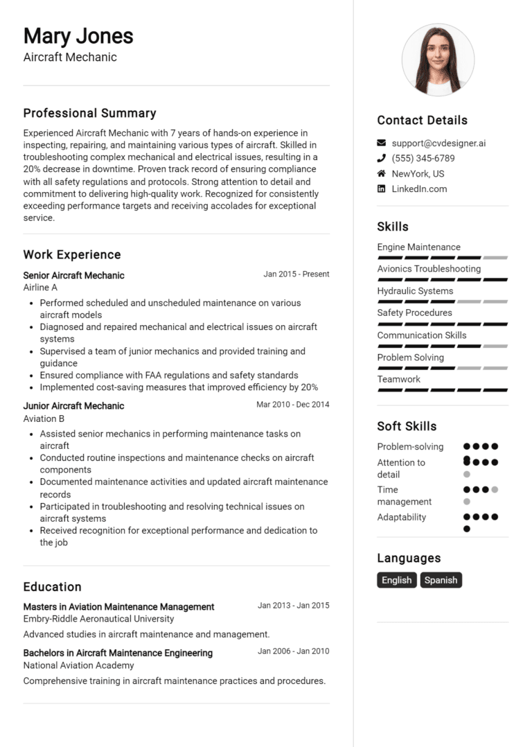 14 Aircraft Mechanic Resume Examples And Templates for 2025