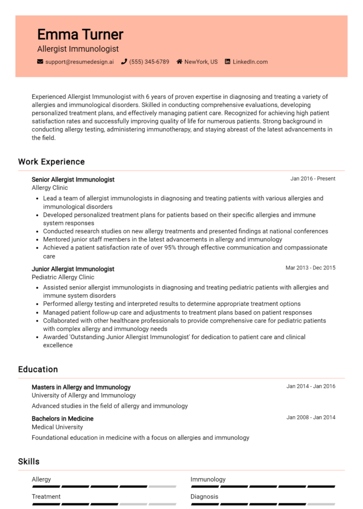 Allergist Immunologist Resume Example