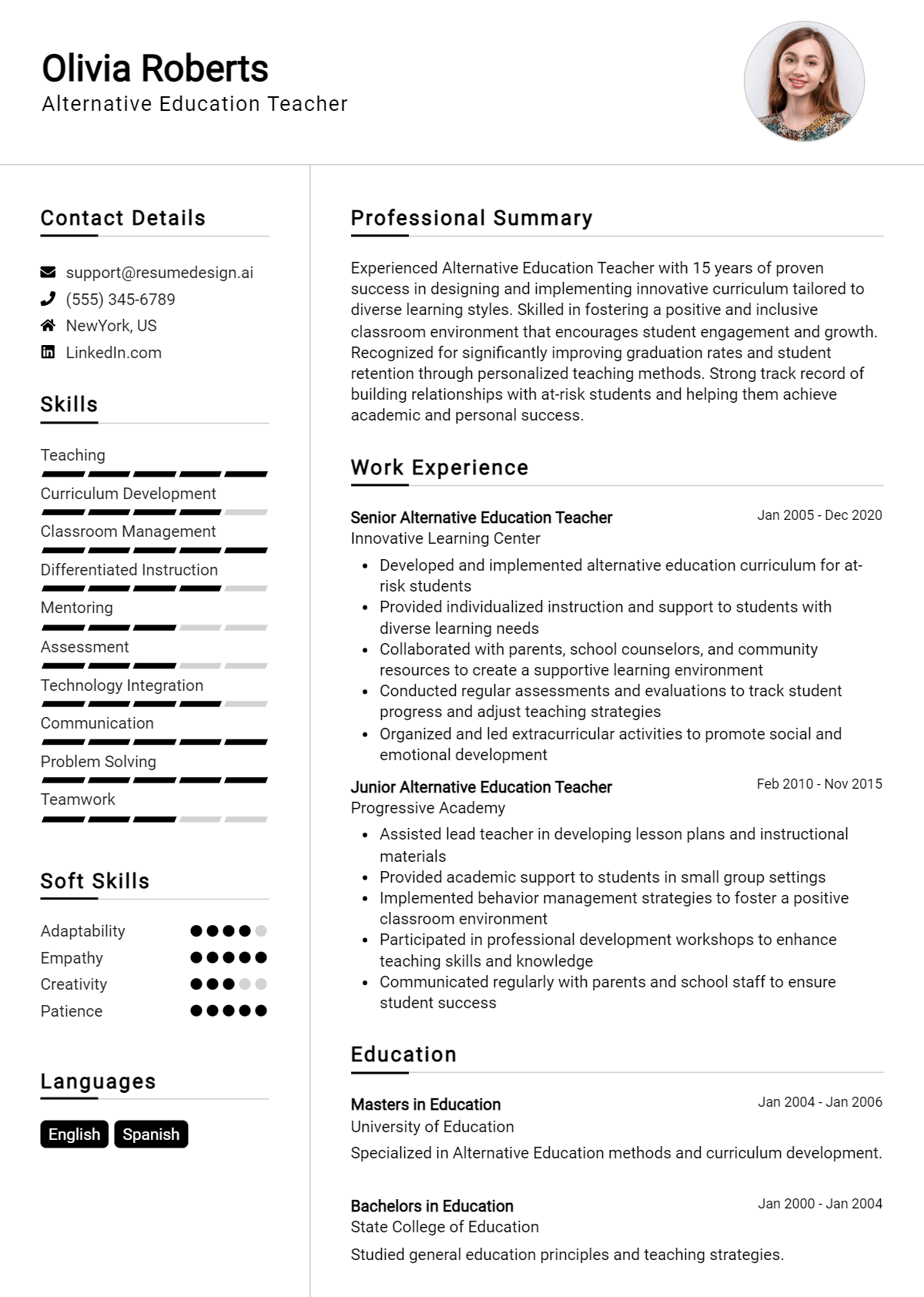 Alternative Education Teacher Resume Example