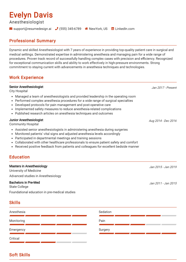 Anesthesiologist Resume Example