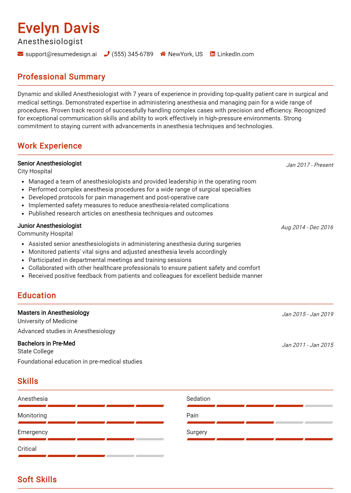 Anesthesiologist Resume Example