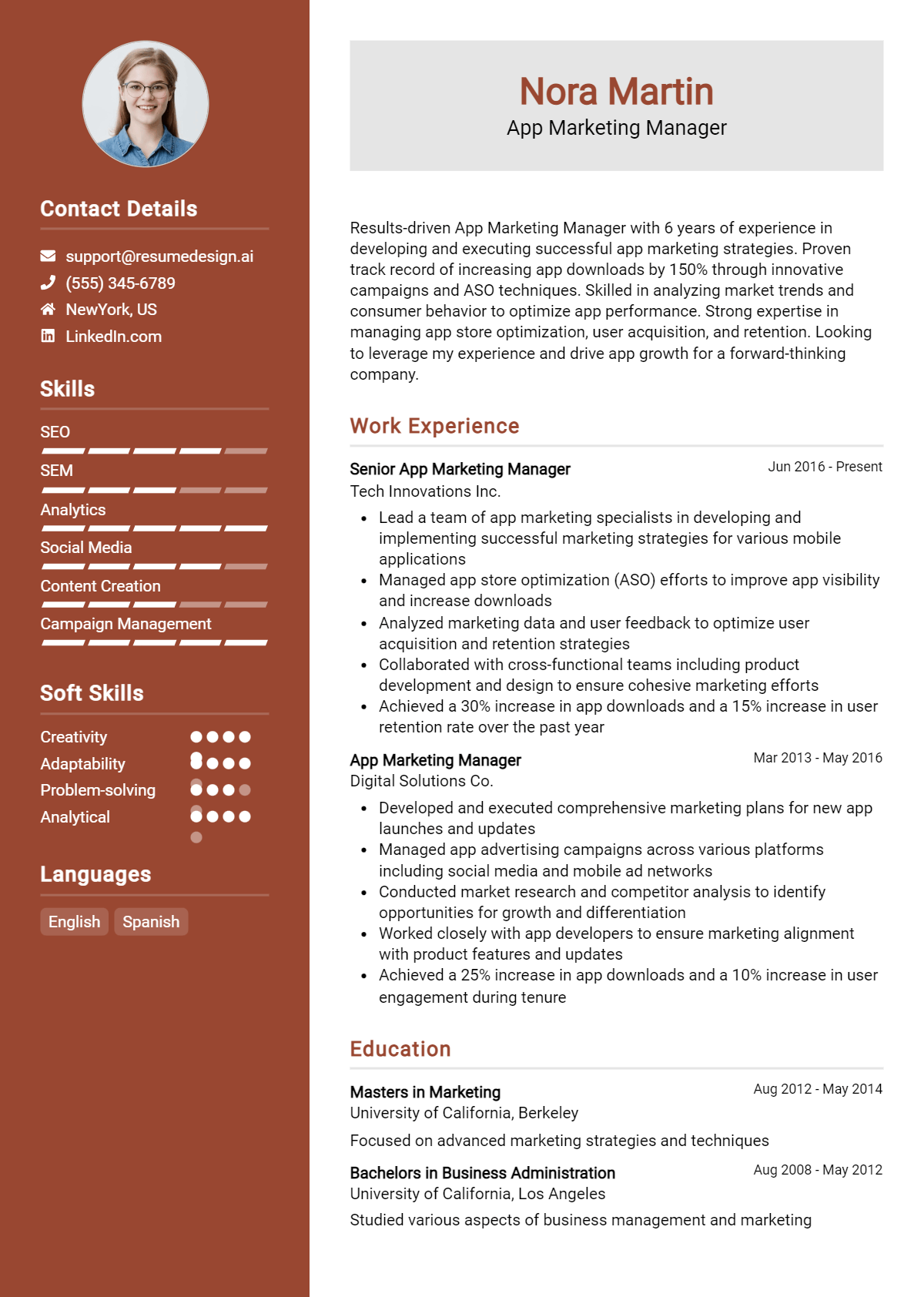 App Marketing Manager Resume Example