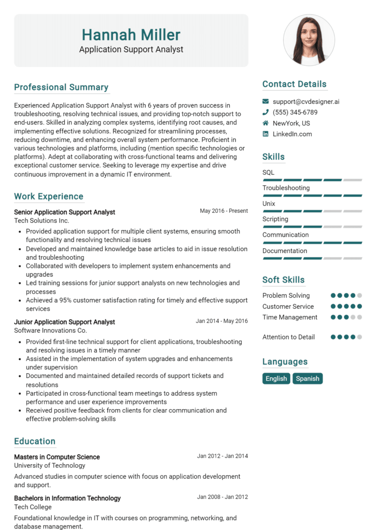 15 Application Support Analyst Resume Examples And Templates for 2025