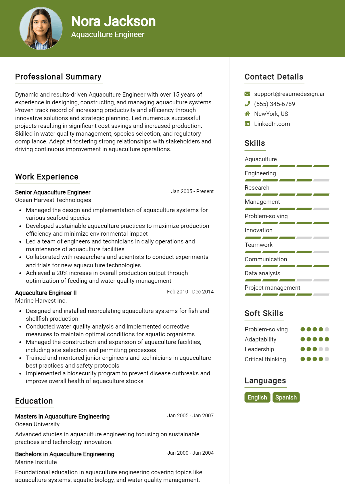 Aquaculture Engineer Resume Example