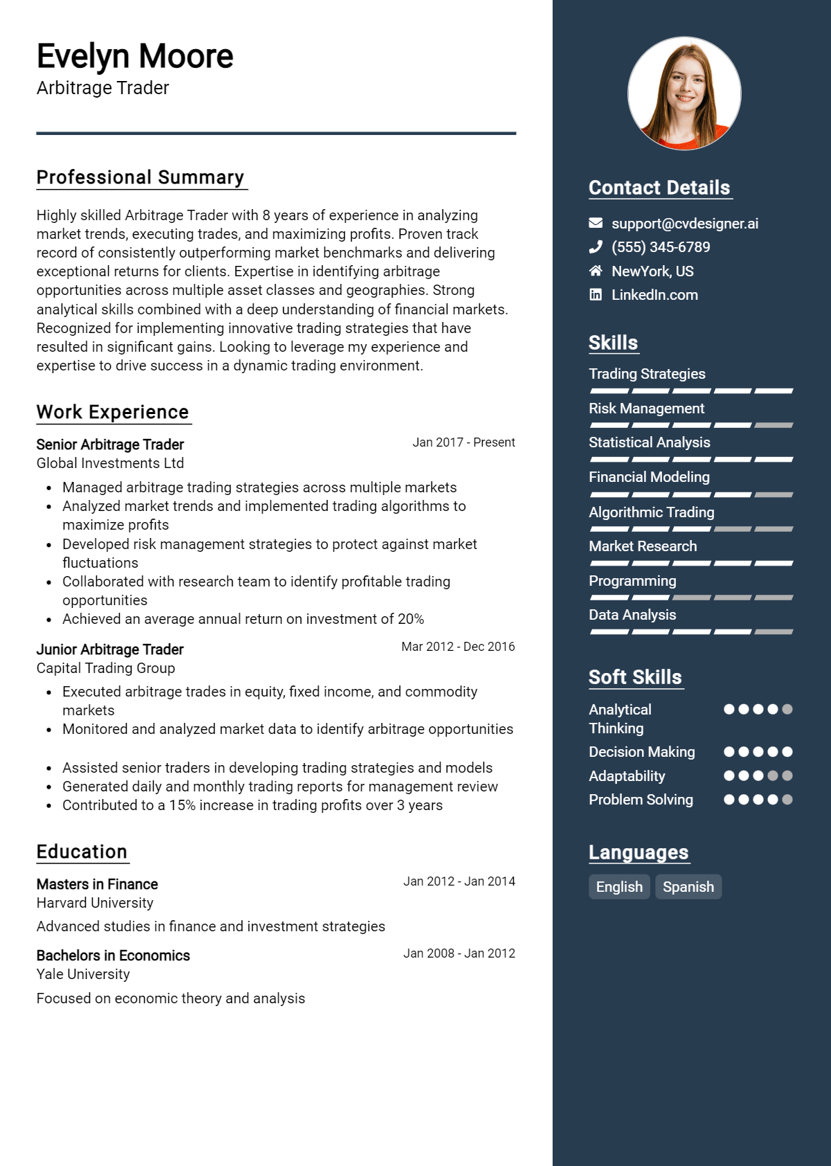 Arbitrage Trader Resume Example