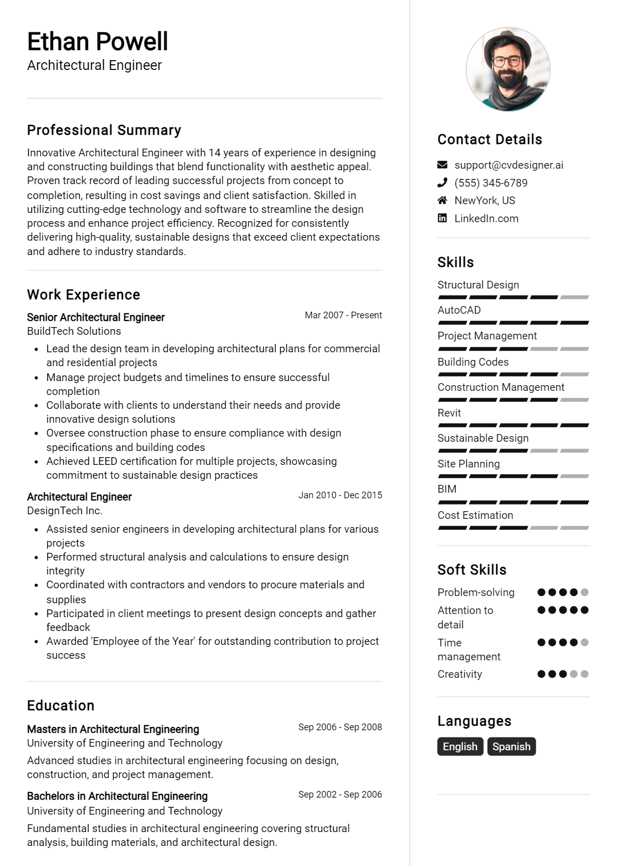 Architectural Engineer Resume Example