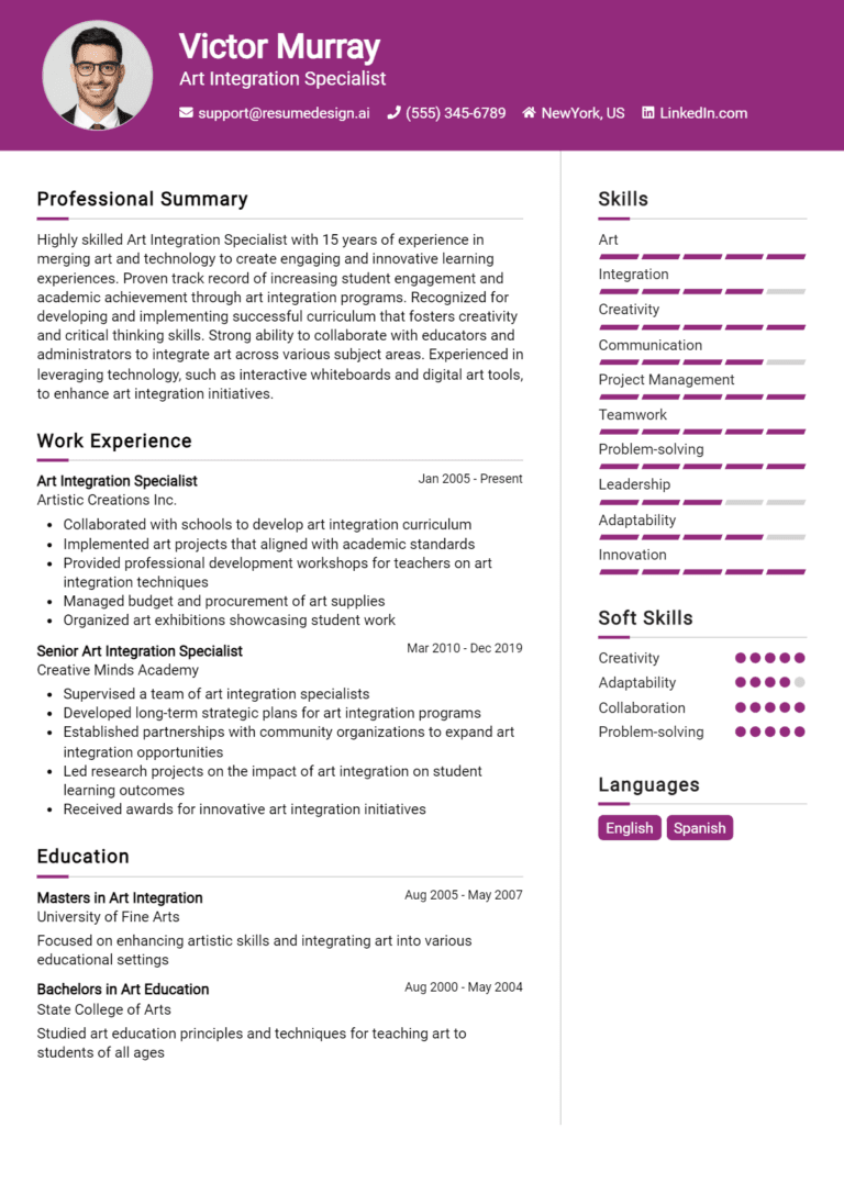 16 Art Integration Specialist Resume Examples And Templates for 2025