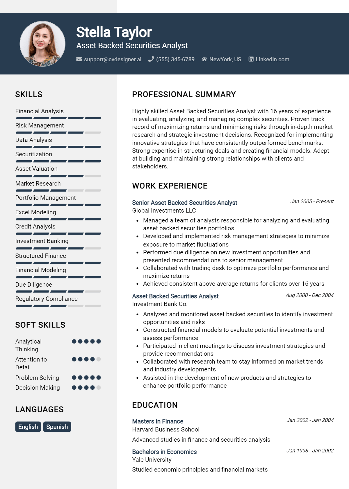 Asset Backed Securities Analyst Resume Example