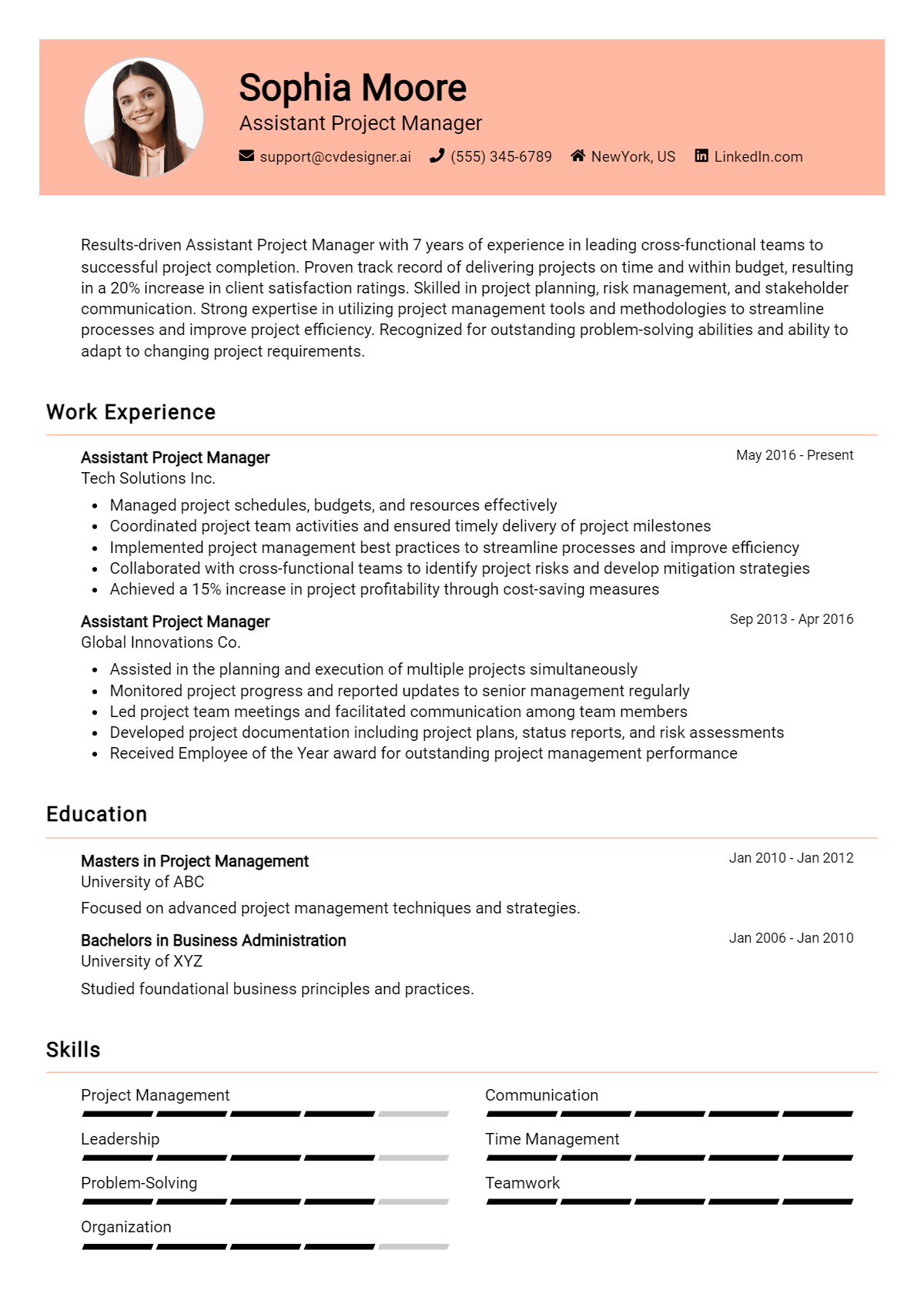 Assistant Project Manager Resume Example