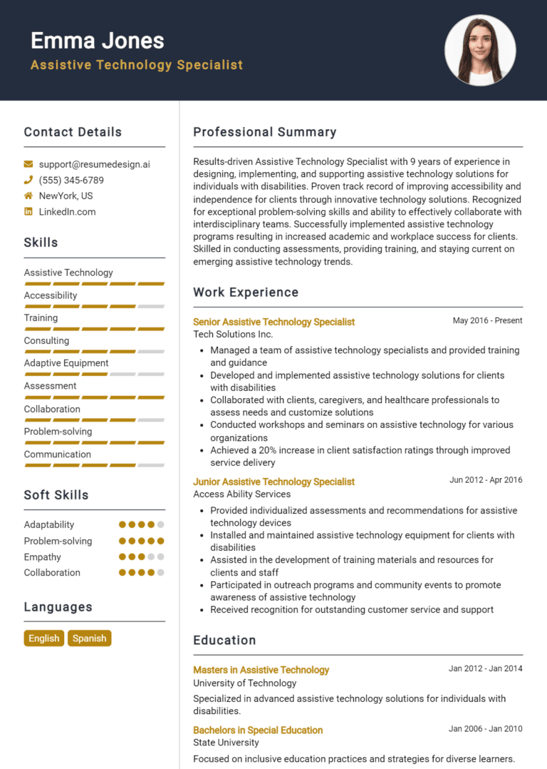 15 Assistive Technology Specialist Resume Examples And Templates for 2025