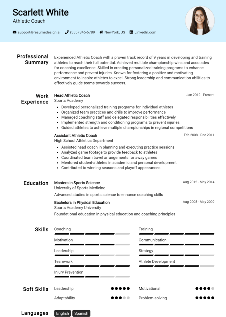 Athletic Coach Resume Example