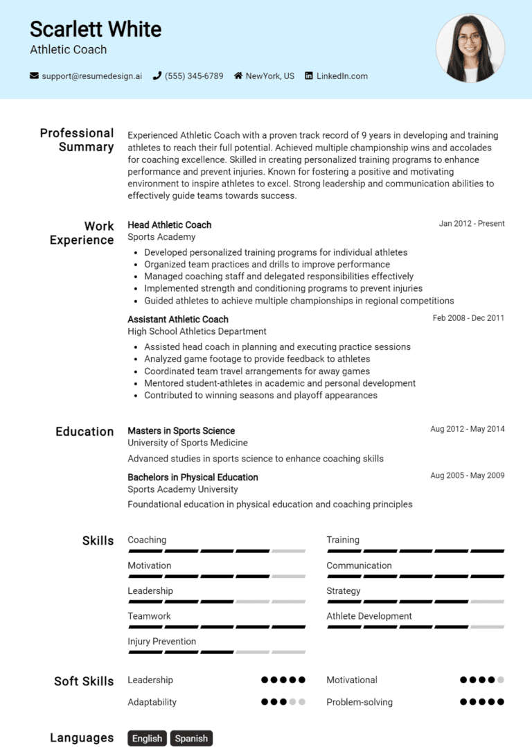 14 Athletic Coach Resume Examples And Templates for 2025